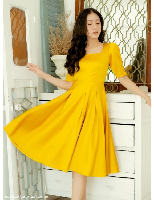Đầm Xòe Cổ Vuông Tay Lở - 2413