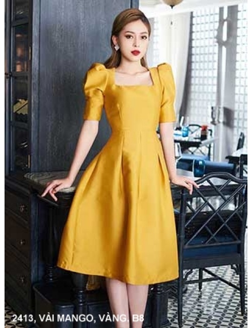 Đầm Xòe Cổ Vuông Tay Lở - 2413