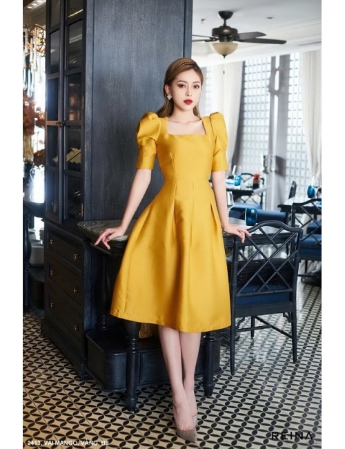 Đầm Xòe Cổ Vuông Tay Lở - 2413