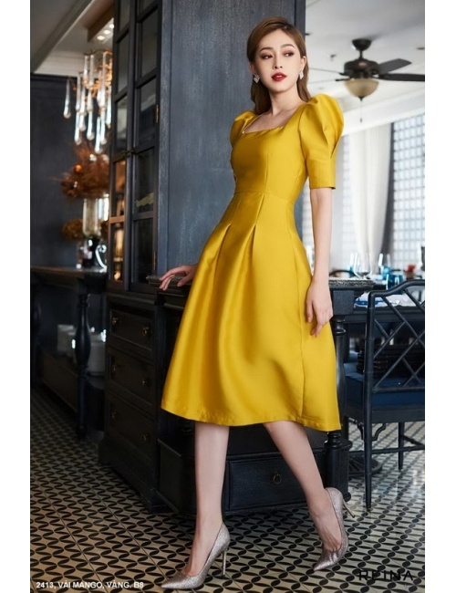 Đầm Xòe Cổ Vuông Tay Lở - 2413