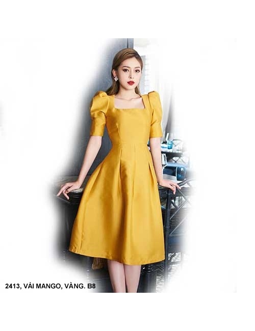 Đầm Xòe Cổ Vuông Tay Lở - 2413