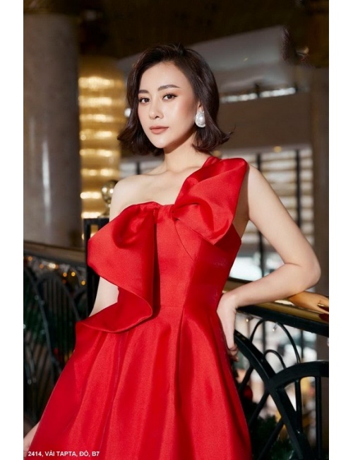 Đầm Xòe Một Vai Dún Nơ Lớn Trước Ngực - 2414