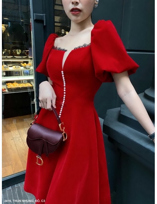 ĐẦM XÒE CỔ VUÔNG TAY NGẮN DÚN - 2416