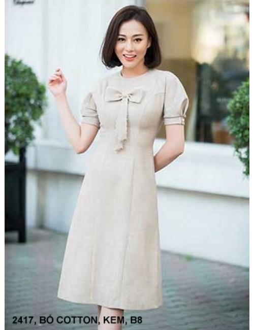 Đầm Suông Nơ Ngực Tay Ngắn - 2417