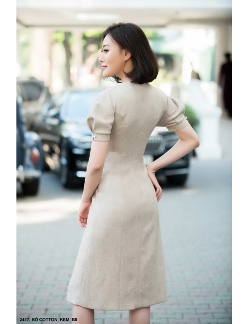 Đầm Suông Nơ Ngực Tay Ngắn - 2417