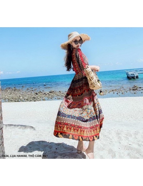 Đầm Maxi Thổ Cẩm Tay Lở - 2424