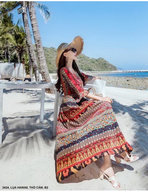 Đầm Maxi Thổ Cẩm Tay Lở - 2424