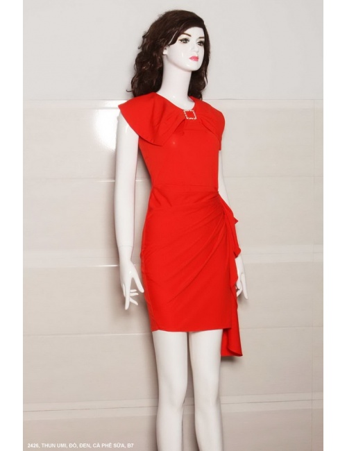 Đầm Dún Eo Tay Dún Đính Khoen - 2426