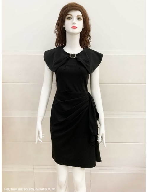 Đầm Dún Eo Tay Dún Đính Khoen - 2426