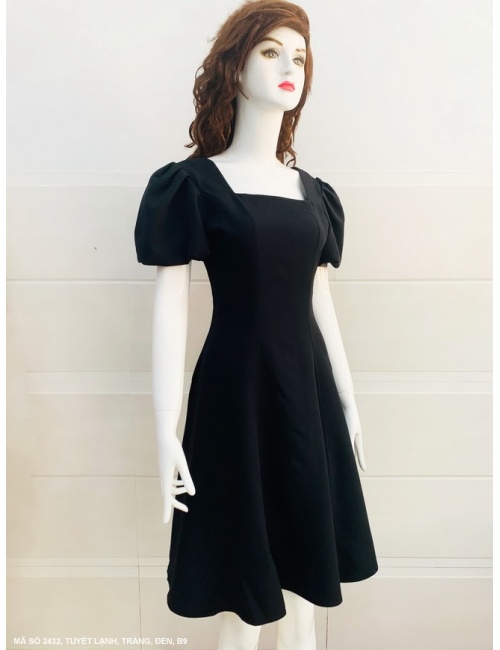 Đầm Xòe Cổ Vuông Tay Ngắn Dún - 2432