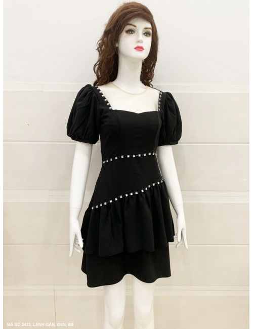 Đầm Xòe 2 Tầng Cổ Vuông Tay Ngắn Dún - 2433