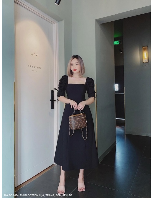 Đầm Xòe Cổ Vuông Tay Lở Dún Rút Dây - 2434