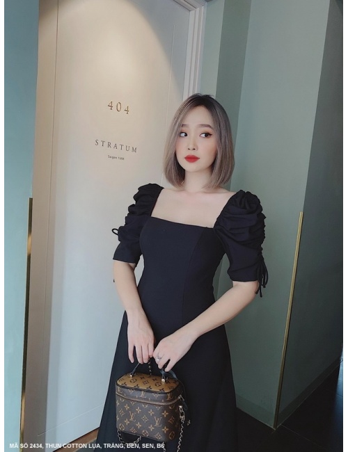 Đầm Xòe Cổ Vuông Tay Lở Dún Rút Dây - 2434
