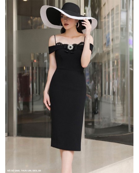 Đầm Ôm 2 Dây Vai Đỗ Sang Trọng - 2440