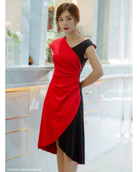 Đầm Xòe Sát Nách Phối 2 Màu - 2443