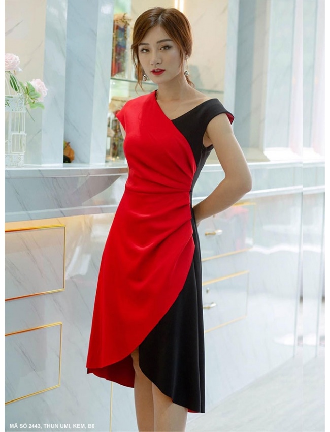 Đầm Xòe Sát Nách Phối 2 Màu - 2443