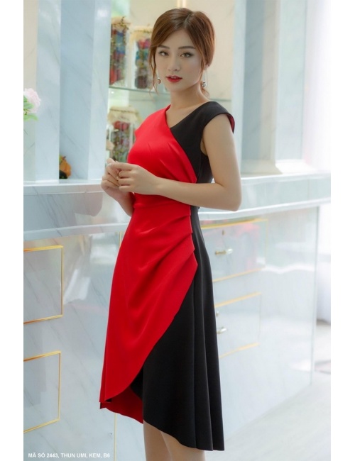 Đầm Xòe Sát Nách Phối 2 Màu - 2443