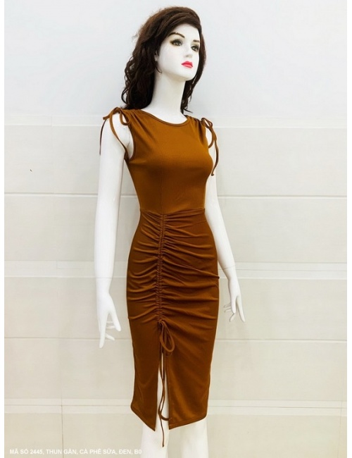 Đầm Ôm Sát Nách Rút Dây Lai Xẻ Tà Rút Dây - 2445