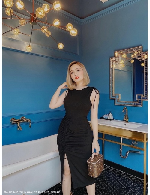 Đầm Ôm Sát Nách Rút Dây Lai Xẻ Tà Rút Dây - 2445