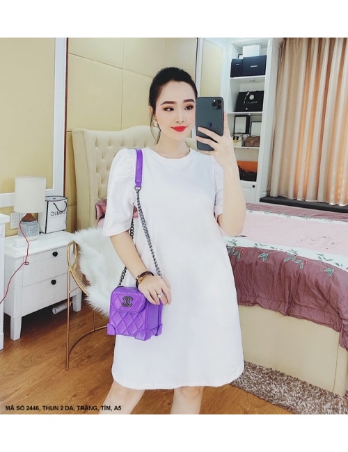 Đầm Suông Tay Phồng Có 2 Túi Hông - 2446