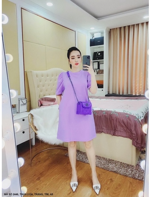 Đầm Suông Tay Phồng Có 2 Túi Hông - 2446