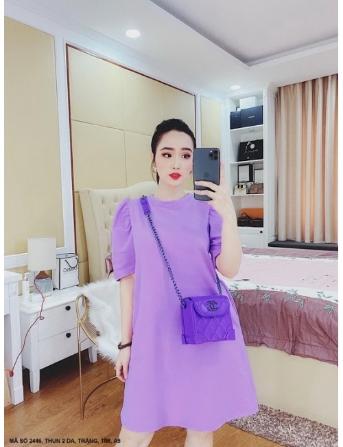 Đầm Suông Tay Phồng Có 2 Túi Hông - 2446