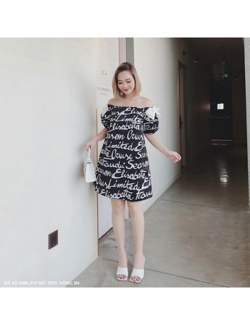 ĐẦM TAY NGẮN RỚT VAI IN CHỮ CÁ TÍNH - 2450