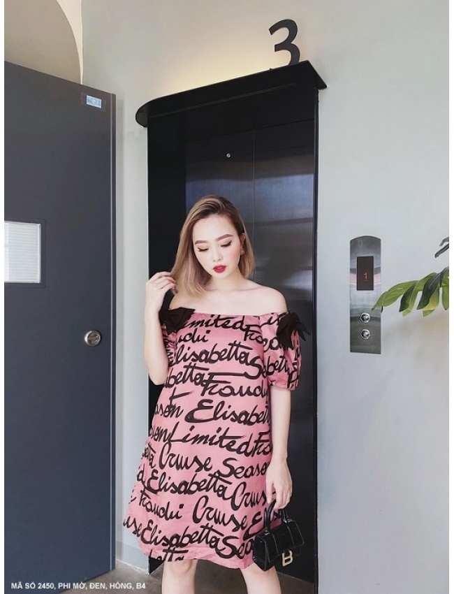 ĐẦM TAY NGẮN RỚT VAI IN CHỮ CÁ TÍNH - 2450