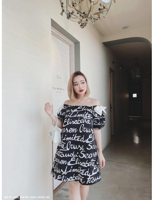 ĐẦM TAY NGẮN RỚT VAI IN CHỮ CÁ TÍNH - 2450