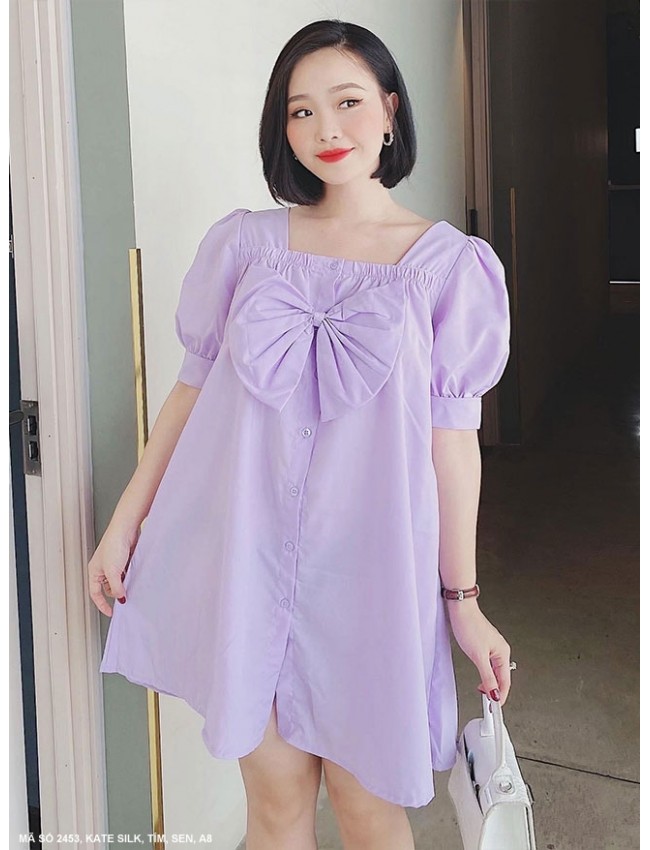 Đầm Rộng Tay Phồng Đính Nơ Lớn Trước Ngực - 2453