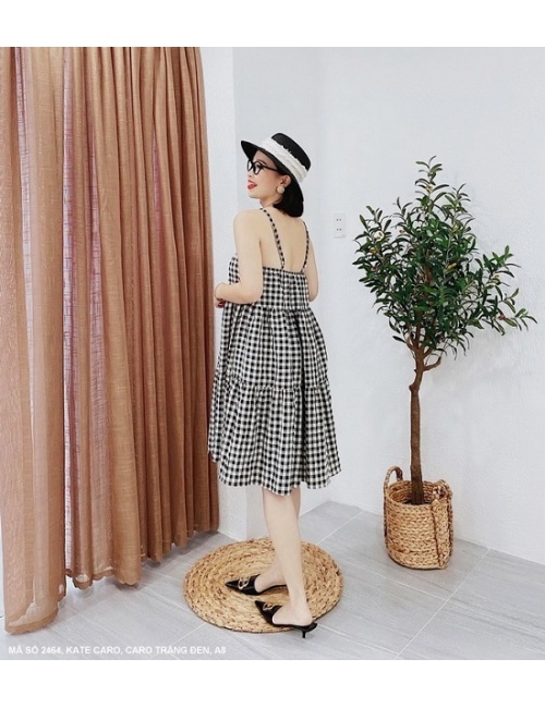 Đầm Yếm Sọc Caro 3 Tầng 2 Dây - 2464