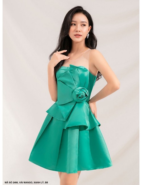 Đầm Xòe Cúp Ngực Xếp Hoa Hồng Lớn Trước Ngực - 2466