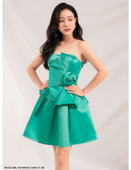Đầm Xòe Cúp Ngực Xếp Hoa Hồng Lớn Trước Ngực - 2466