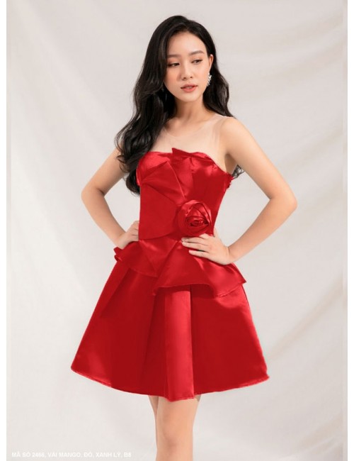 Đầm Xòe Cúp Ngực Xếp Hoa Hồng Lớn Trước Ngực - 2466