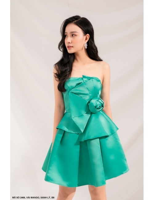 Đầm Xòe Cúp Ngực Xếp Hoa Hồng Lớn Trước Ngực - 2466