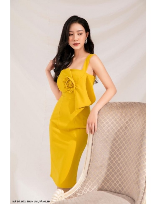 Đầm Ôm 2 Dây Đính Hoa Lớn Trước Ngực - 2472