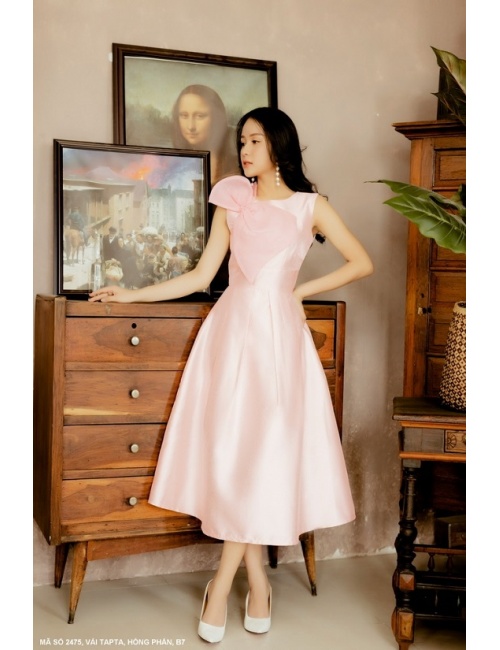 Đầm Xòe Sát Nách Đính Nơ Trước Ngực - 2475