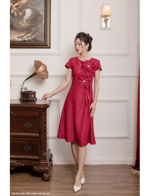 Đầm Kết 2 Hoa Trước Ngực - 2494