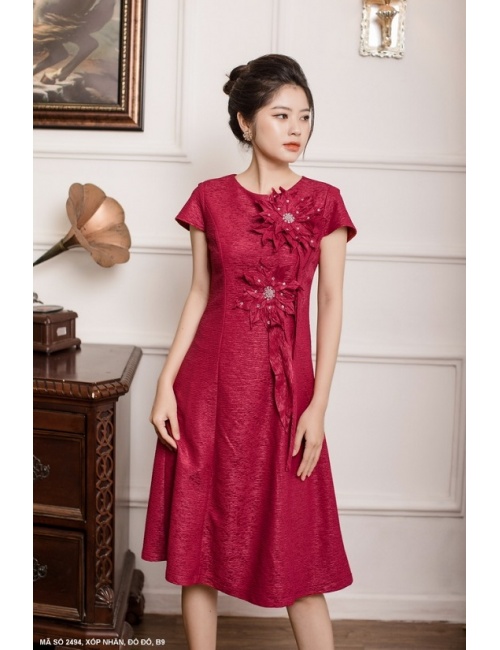 Đầm Kết 2 Hoa Trước Ngực - 2494