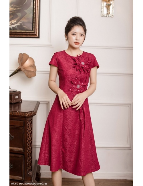Đầm Kết 2 Hoa Trước Ngực - 2494