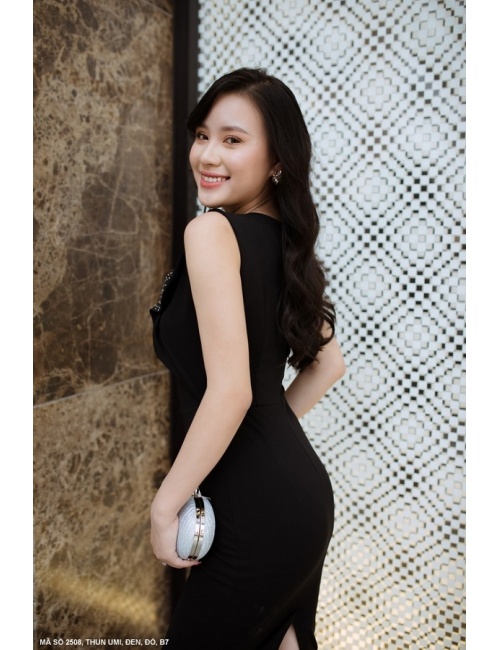 Đầm Sát Nách Đính Nơ Kết Hạt Trước Ngực - 2508