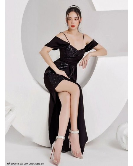 Đầm Dạ Hội Trễ Vai Phối Kim Sa - 2514