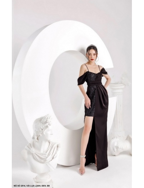 Đầm Dạ Hội Trễ Vai Phối Kim Sa - 2514