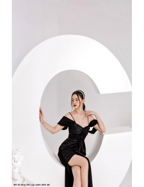 Đầm Dạ Hội Trễ Vai Phối Kim Sa - 2514