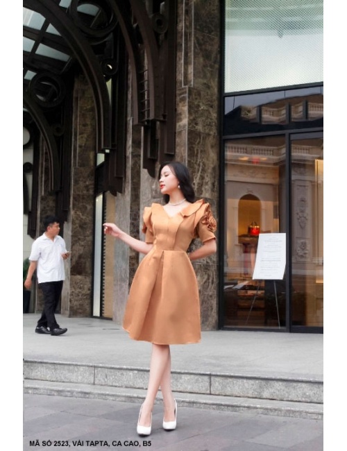 Đầm Xòe Tay Ngắn Phồng Đính Hoa Trên Tay - 2523