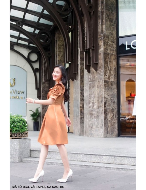 Đầm Xòe Tay Ngắn Phồng Đính Hoa Trên Tay - 2523