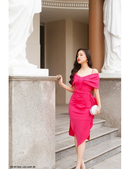 Đầm 2 Dây Xếp Ly Eo Xếp Ly Ngực - 2524