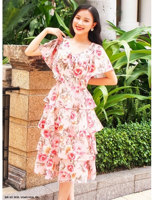 Đầm Hoa 5 Tầng Cột Nơ Trước Ngực - 2530