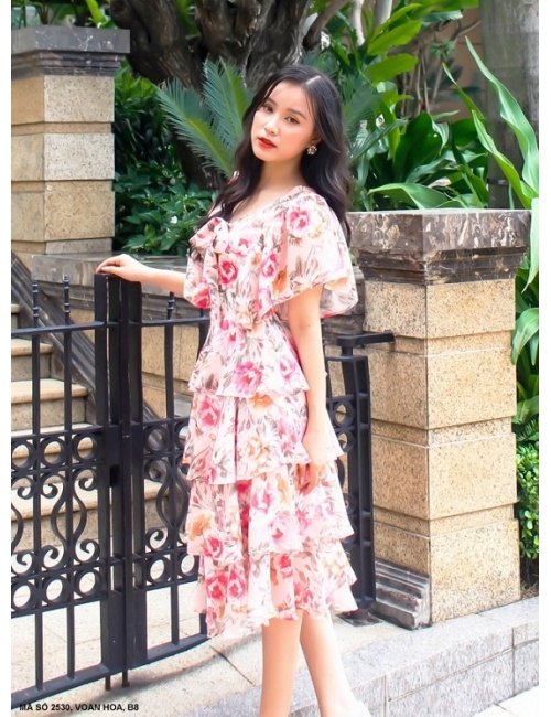 Đầm Hoa 5 Tầng Cột Nơ Trước Ngực - 2530