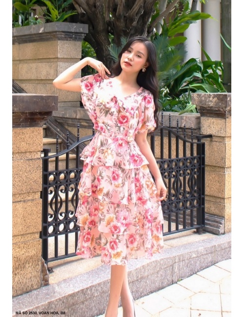 Đầm Hoa 5 Tầng Cột Nơ Trước Ngực - 2530